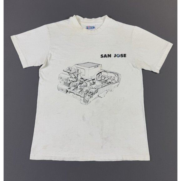 Rare Vintage 80s BMW San Jose California Ride Safely Hanes Small Tee Thrashed T - Picture 1 of 15